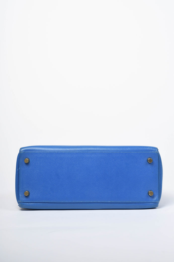 1998 Hermès Kelly 28cm in Blue Courchevel Leather with GHW