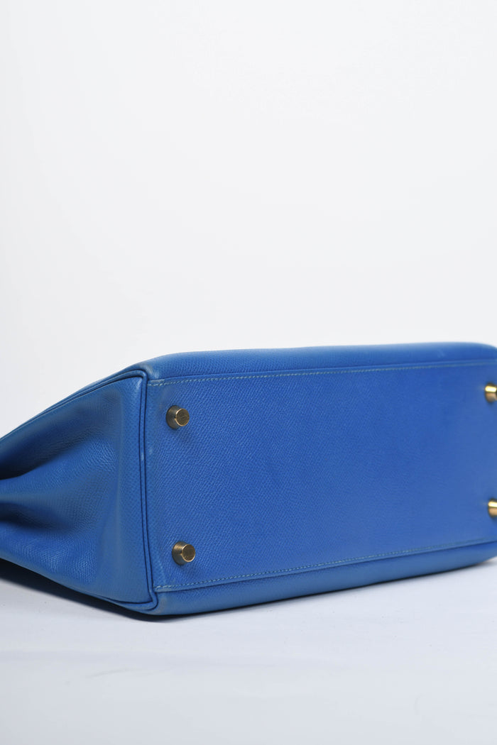 1998 Hermès Kelly 28cm in Blue Courchevel Leather with GHW