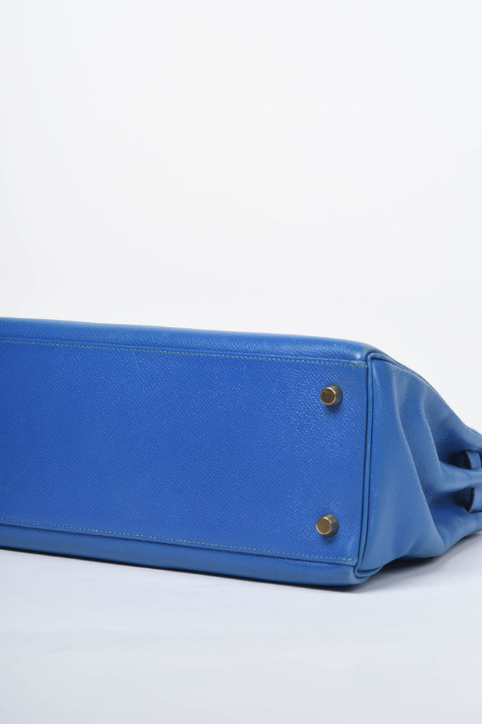 1998 Hermès Kelly 28cm in Blue Courchevel Leather with GHW