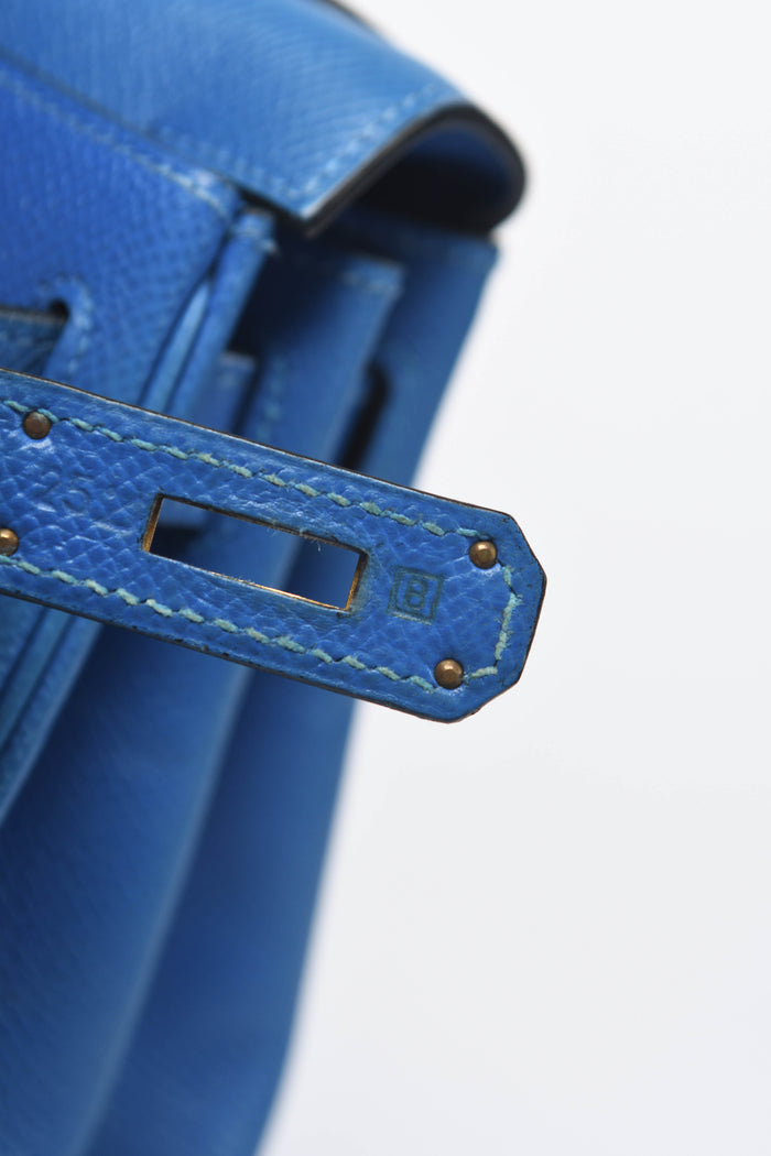 1998 Hermès Kelly 28cm in Blue Courchevel Leather with GHW