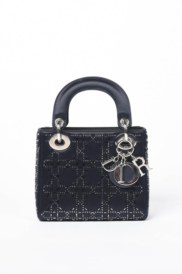 RARE Christian Dior Navy Crystal Embellished Mini Lady Dior