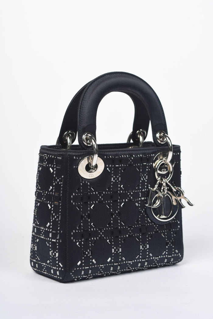 RARE Christian Dior Navy Crystal Embellished Mini Lady Dior