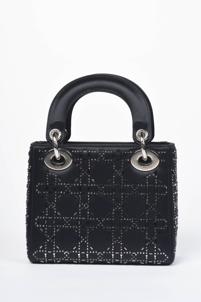 RARE Christian Dior Navy Crystal Embellished Mini Lady Dior