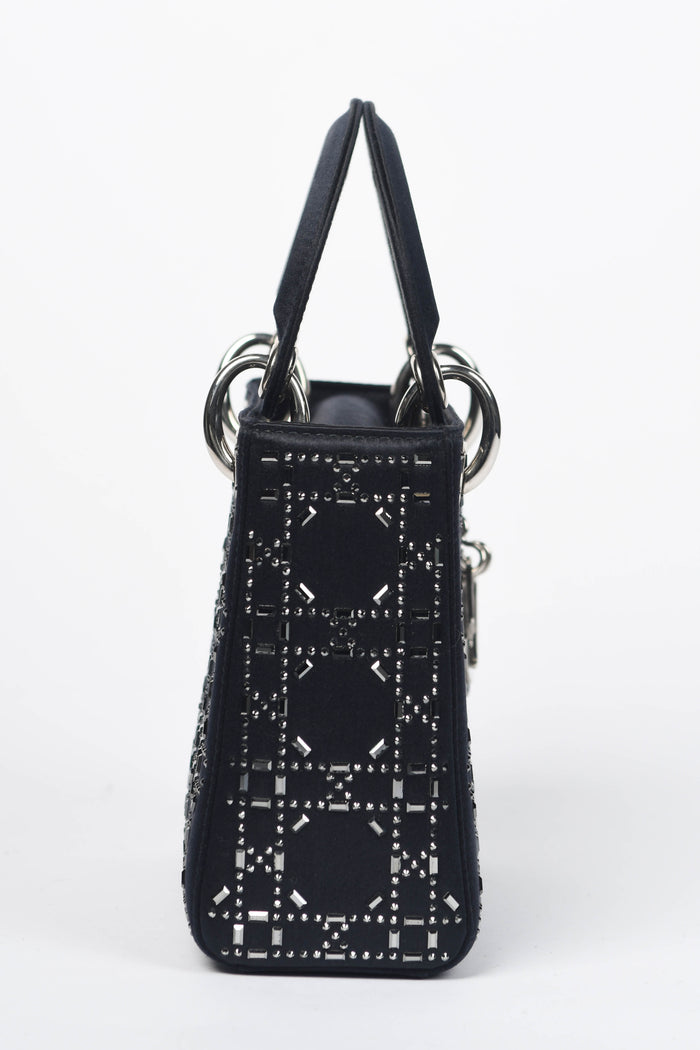 RARE Christian Dior Navy Crystal Embellished Mini Lady Dior