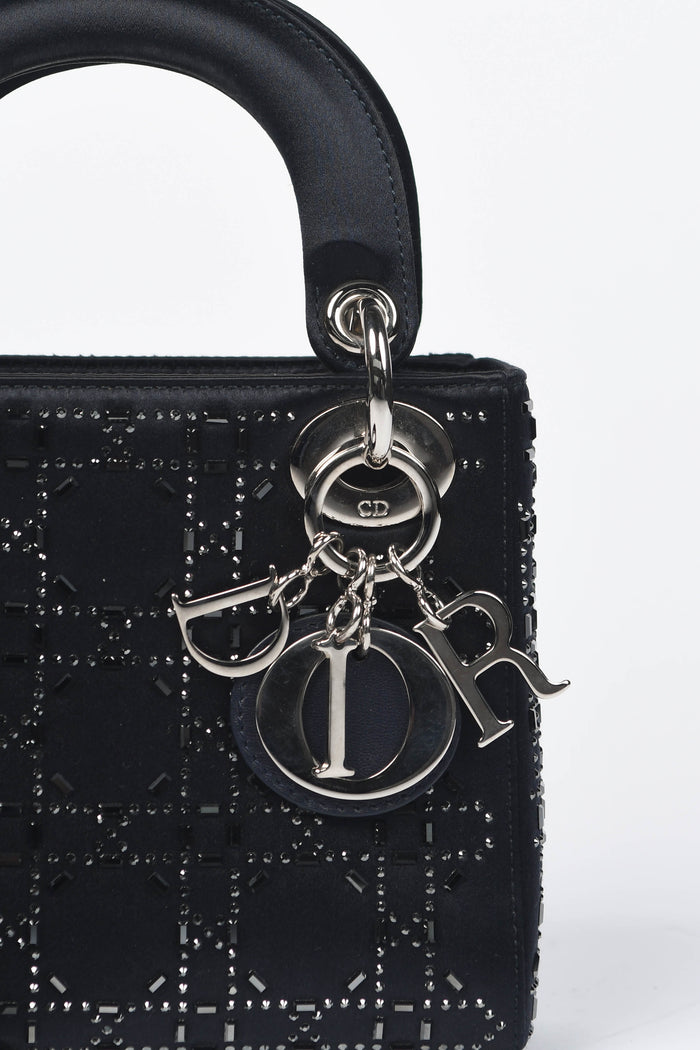 RARE Christian Dior Navy Crystal Embellished Mini Lady Dior