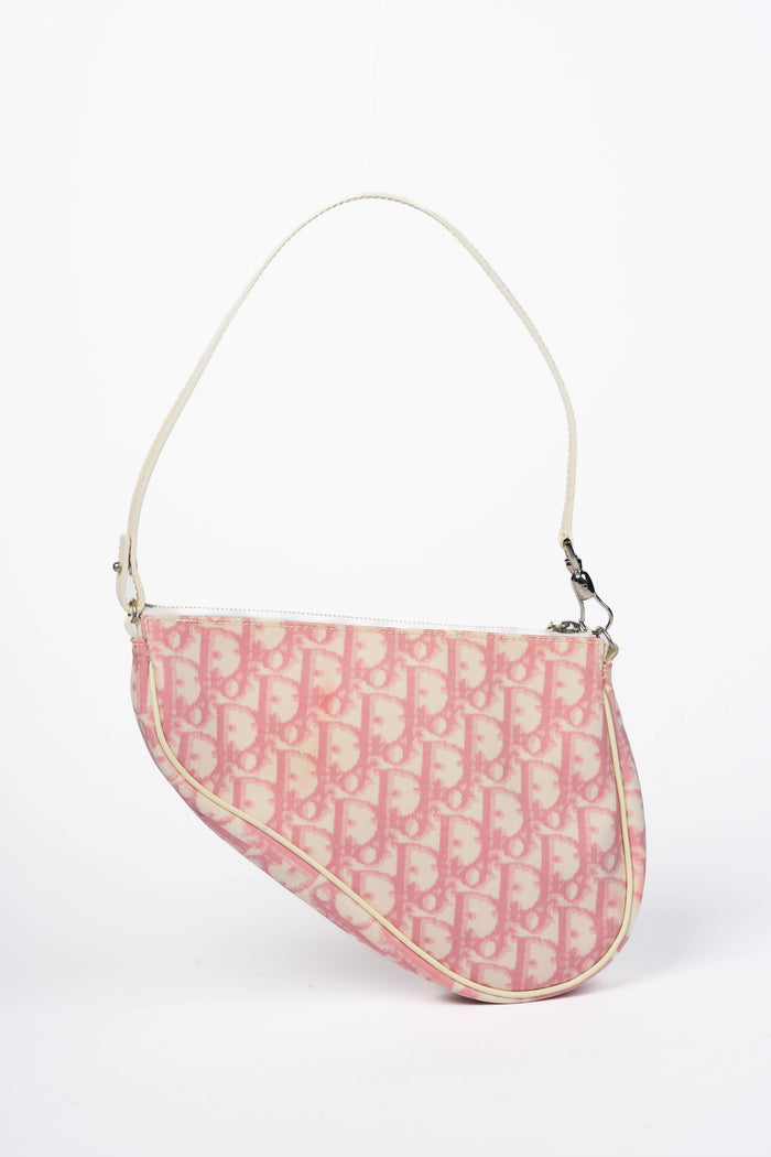 2000s Christian Dior Monogram Pink Trotter Saddle Bag