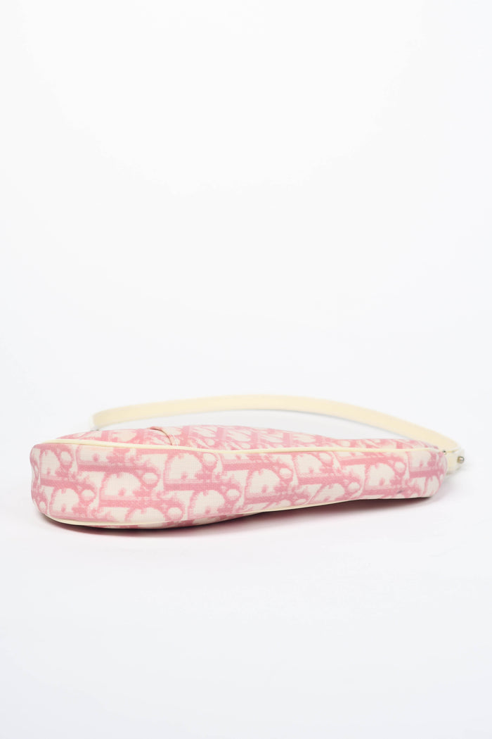 2000s Christian Dior Monogram Pink Trotter Saddle Bag