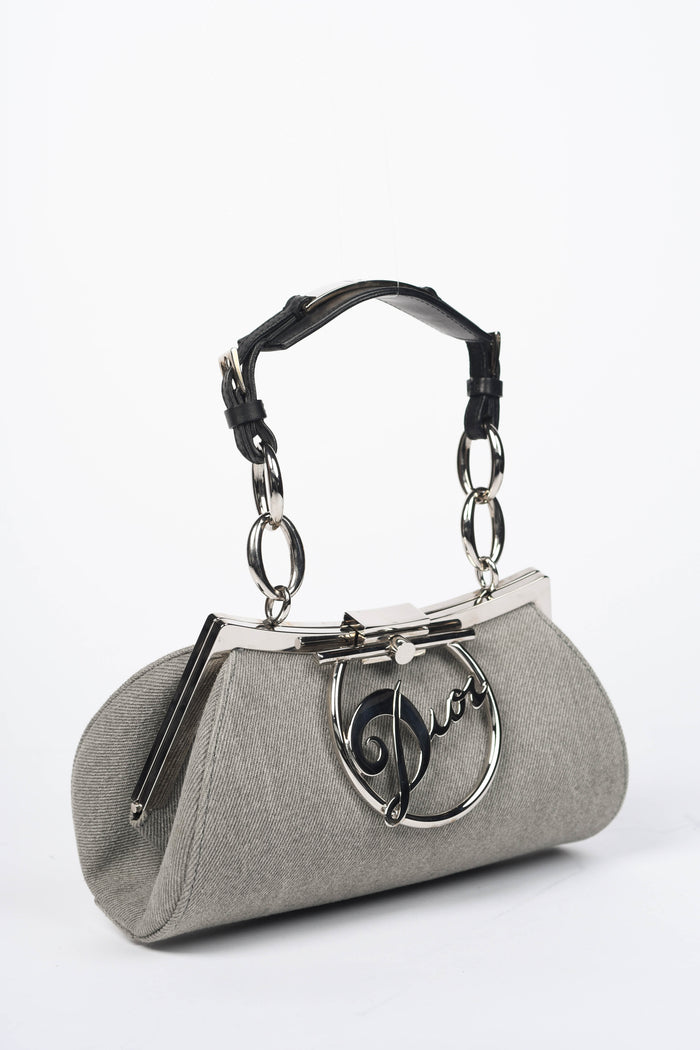 2000s Christian Dior Grey Denim Diva Top Handle Bag
