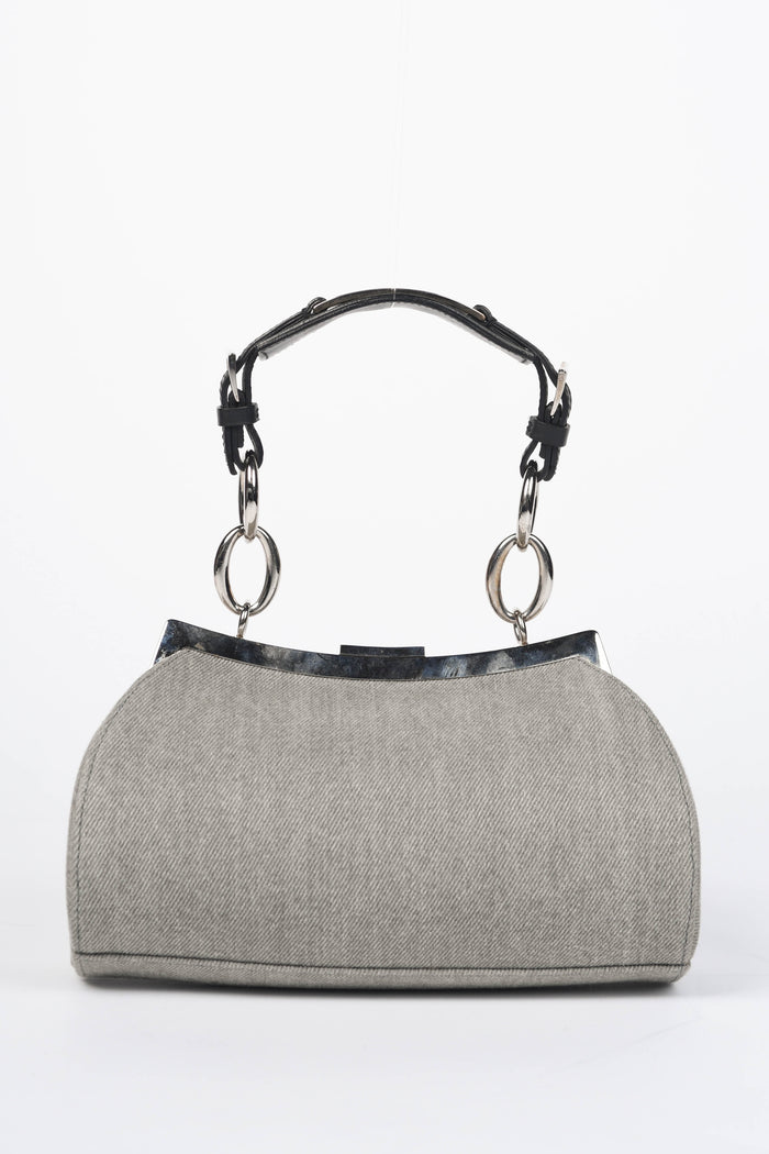 2000s Christian Dior Grey Denim Diva Top Handle Bag