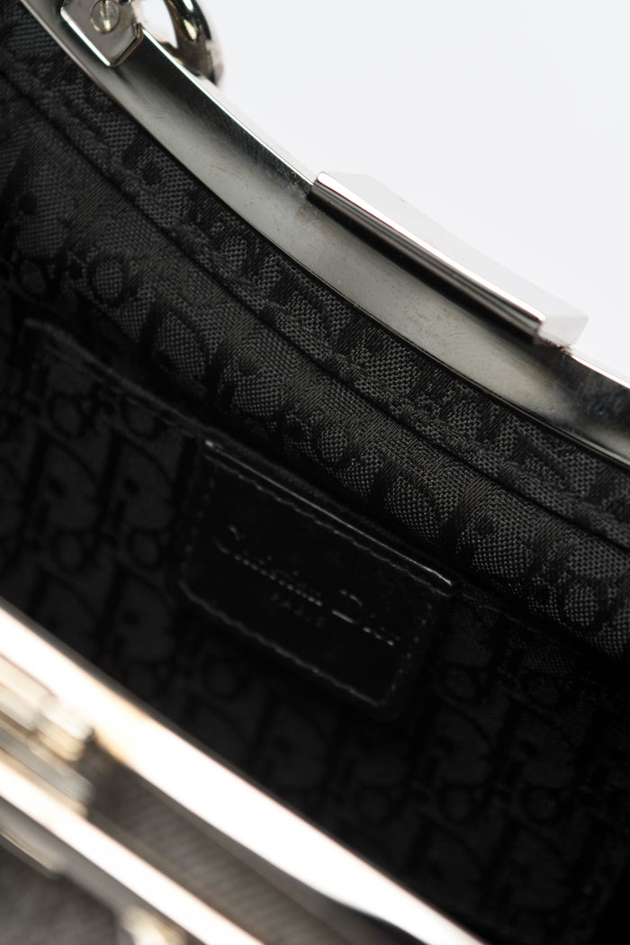 2000s Christian Dior Grey Denim Diva Top Handle Bag