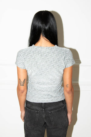 Vintage Fendi Grey Raised Zucca Print T-Shirt