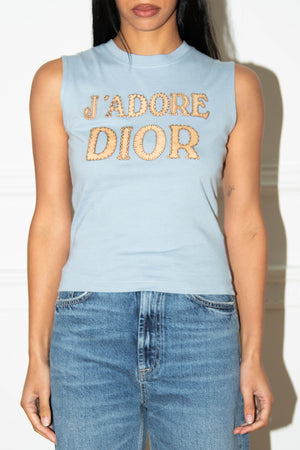 2000s Christian Dior Blue Blanket Stitch "J'adore Dior" Tank Top