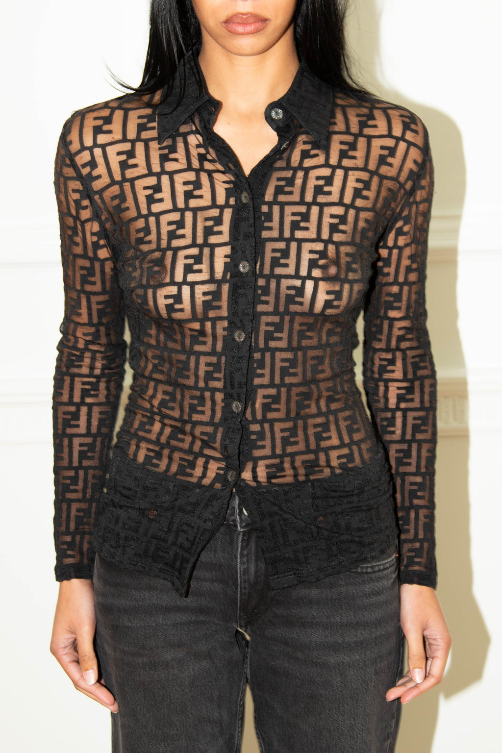 Vintage Fendi Black Sheer Zucca Shirt