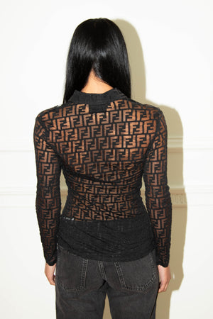 Vintage Fendi Black Sheer Zucca Shirt