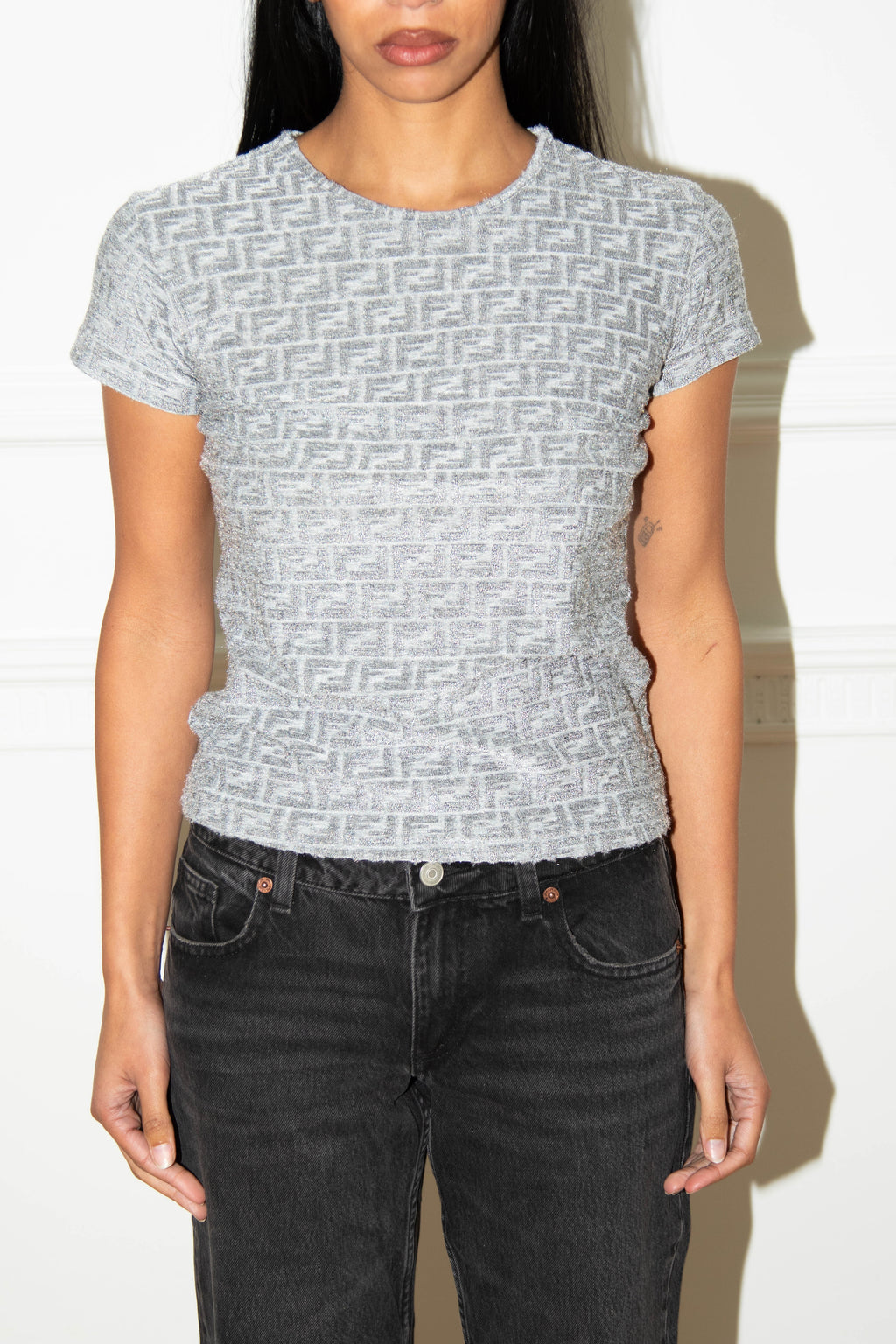 Vintage Fendi Grey Raised Zucca Print T-Shirt
