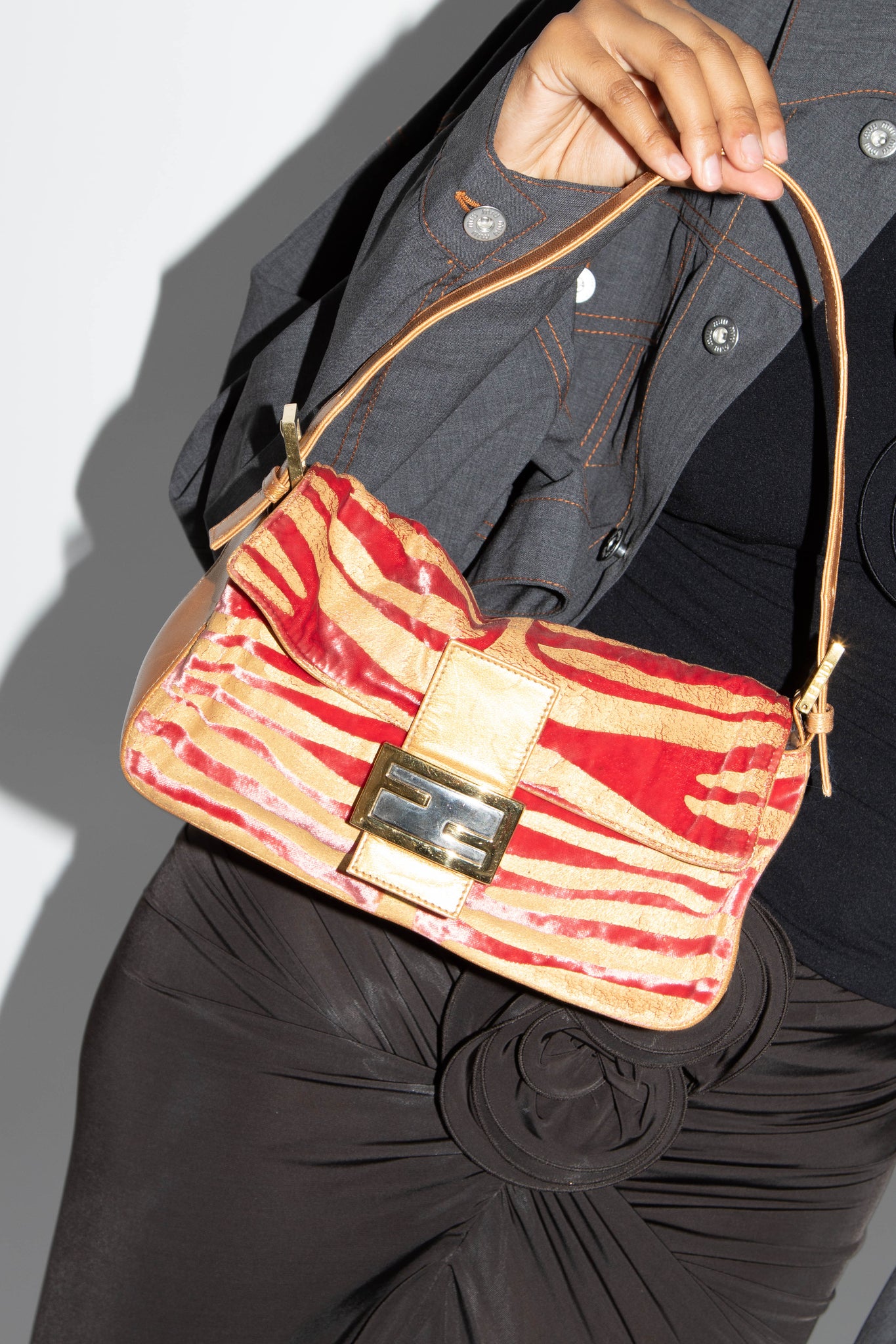 Vintage Fendi Velvet Tiger Stripe Baguette Shoulder Bag – Break