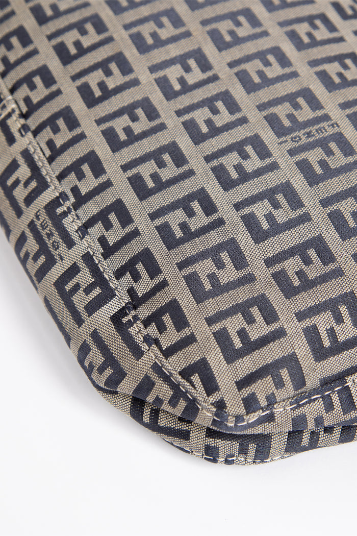 Vintage Fendi Navy Zucchino Baguette Shoulder Bag