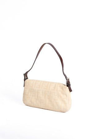 Vintage Fendi Cream Canvas Zucca Baguette Shoulder Bag