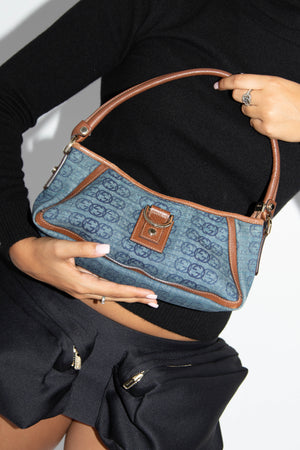 90s Gucci Denim Monogram Shoulder Bag