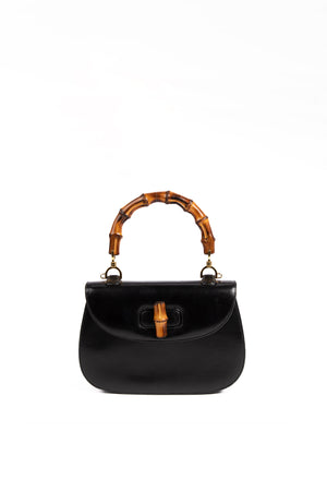 Vintage Gucci Black Leather & Bamboo Top Handle Bag