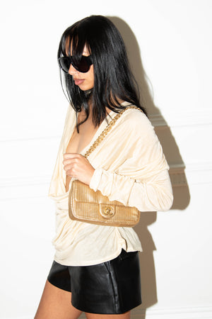 2014 Chanel Gold Metallic Laser Cut Small Shoulder Bag