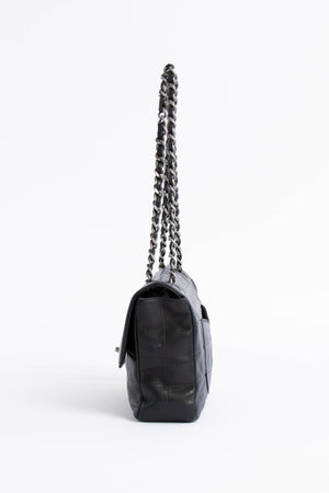 2000s Chanel Black Leather Chocolate Bar Shoulder Bag