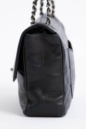 2000s Chanel Black Leather Chocolate Bar Shoulder Bag