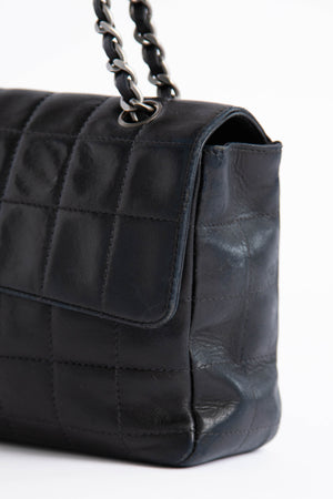 2000s Chanel Black Leather Chocolate Bar Shoulder Bag