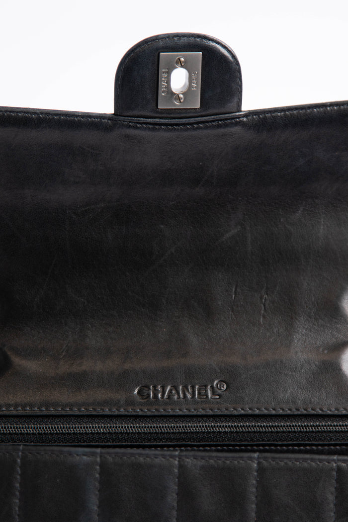 2000s Chanel Black Leather Chocolate Bar Shoulder Bag