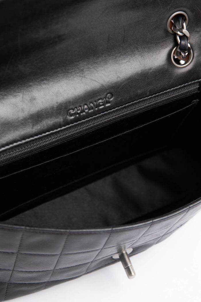 2000s Chanel Black Leather Chocolate Bar Shoulder Bag