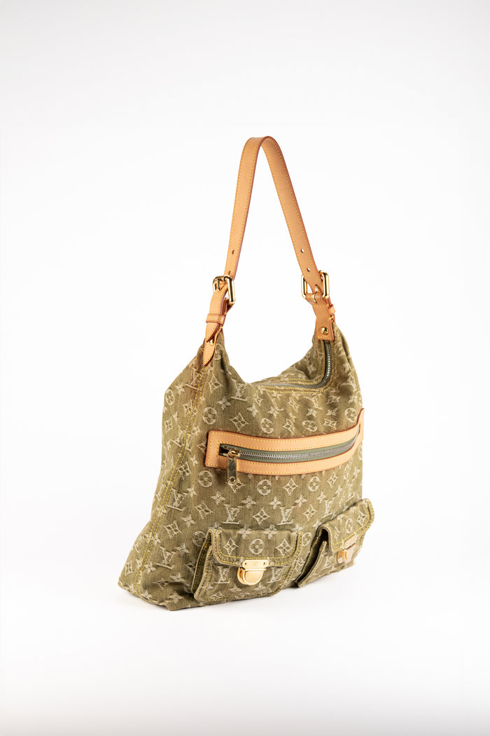 2000s Louis Vuitton Green Denim Baggy GM Monogram Shoulder Bag