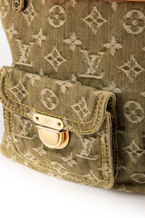 2000s Louis Vuitton Green Denim Baggy GM Monogram Shoulder Bag