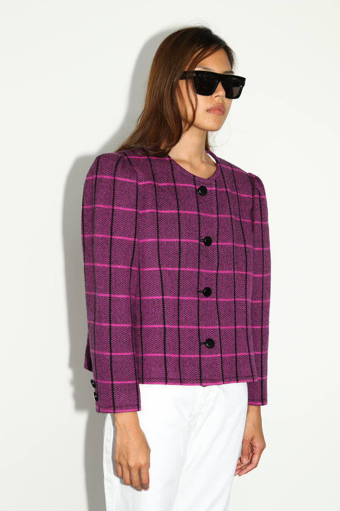 Vintage Givenchy Glamour Purple Check Tweed Jacket