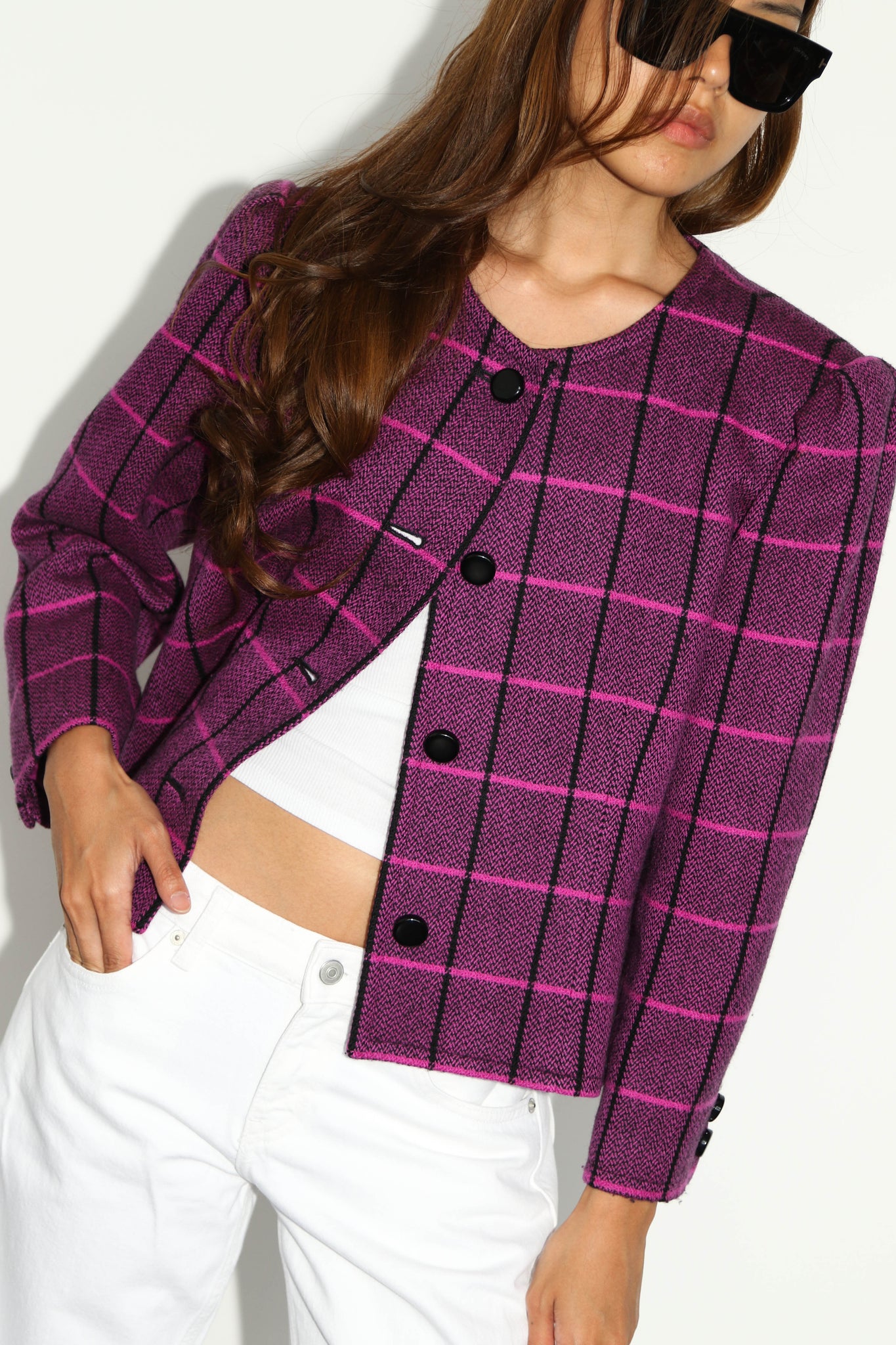 Vintage Givenchy Glamour Purple Check Tweed Jacket – Break Archive