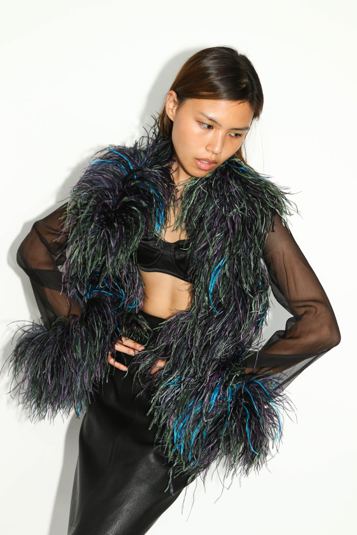 RARE 1996 Gucci Tom Ford Black Ostrich Feather Jacket (UK 8)