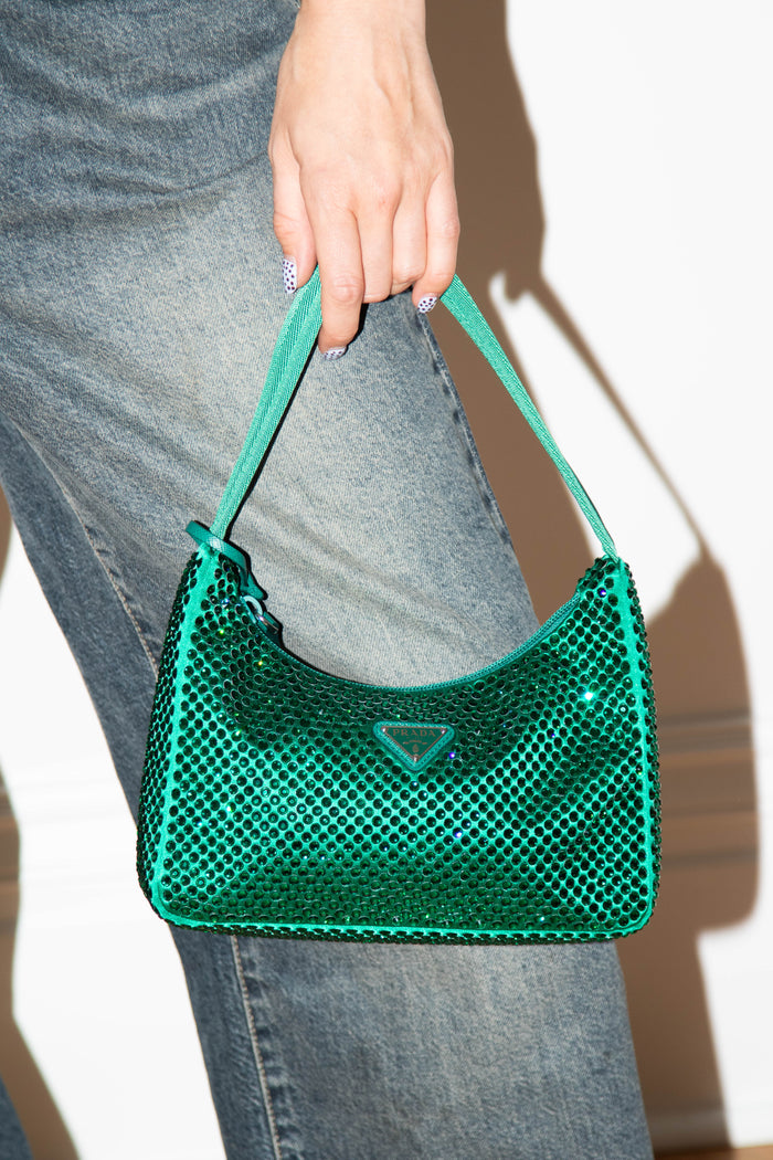 RARE Prada Green Crystal Re-edition 2000 Shoulder Bag