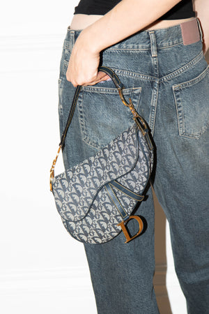 Vintage Christian Dior Navy Monogram Saddle Shoulder Bag