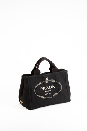 Vintage Prada Black Canapa Tote Bag