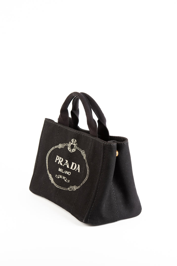 Vintage Prada Black Canapa Tote Bag