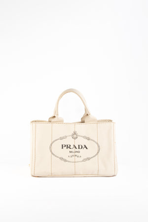 Vintage Prada Cream Canapa Tote Bag