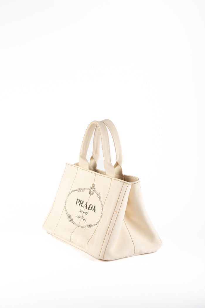 Vintage Prada Cream Canapa Tote Bag