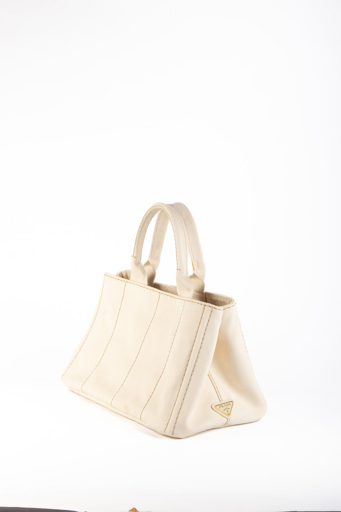 Vintage Prada Cream Canapa Tote Bag