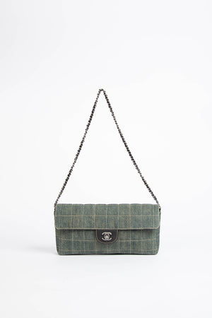Vintage Chanel Denim Chocolate Bar East West Single Flap Shoulder Bag