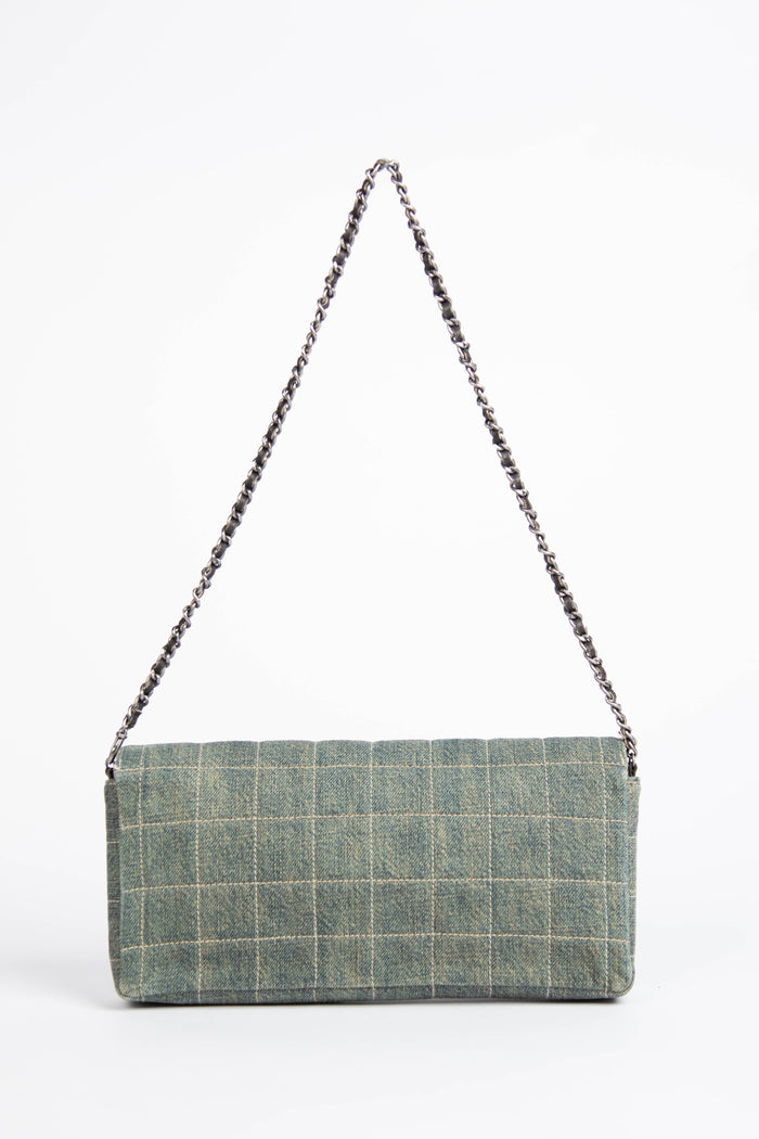 Vintage Chanel Denim Chocolate Bar East West Single Flap Shoulder Bag
