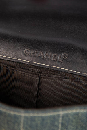 Vintage Chanel Denim Chocolate Bar East West Single Flap Shoulder Bag