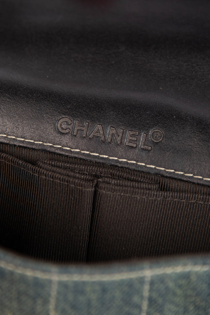 Vintage Chanel Denim Chocolate Bar East West Single Flap Shoulder Bag