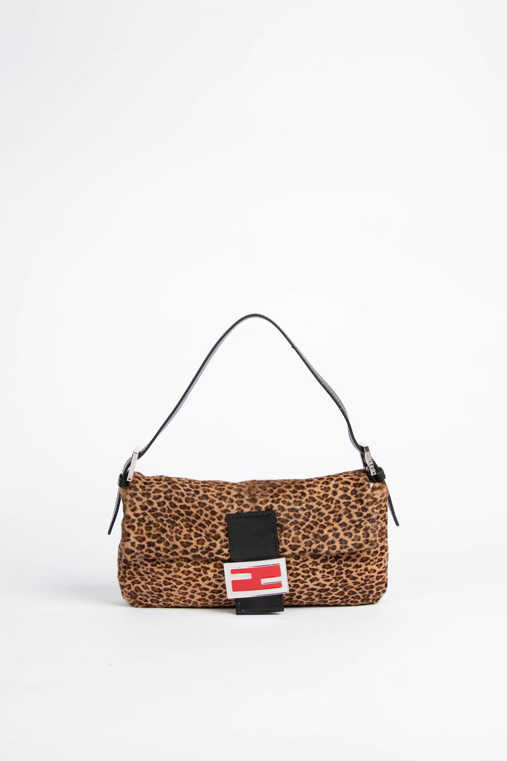 Vintage Fendi Leopard Print Pony Hair Baguette Shoulder Bag