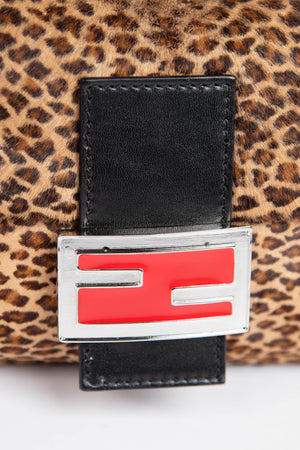 Vintage Fendi Leopard Print Pony Hair Baguette Shoulder Bag