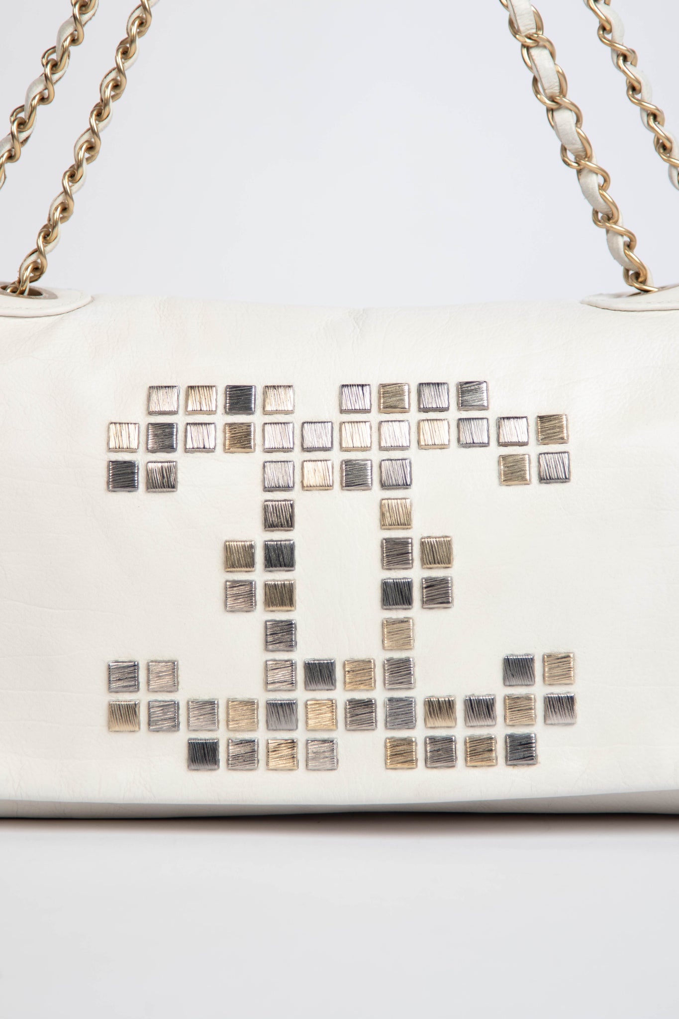 2000s Chanel White Mosaic East West Single Flap Shoulder Bag