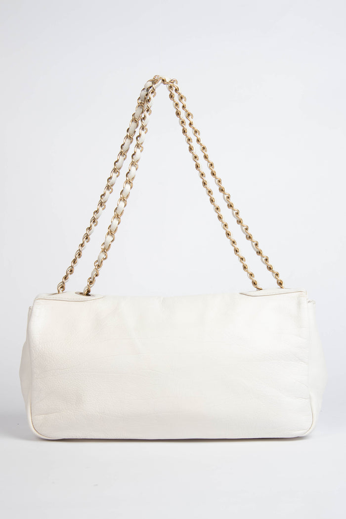 2000s Chanel White Mosaic East West Single Flap Shoulder Bag